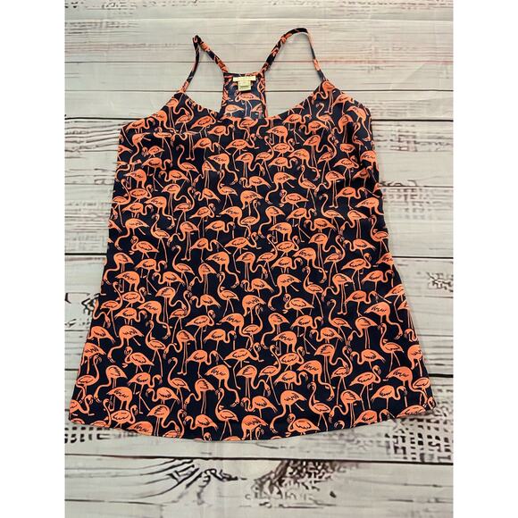 J. Crew Blouse Women 00 Navy Pink Flamingo Racerback Adjustable Straps 58920 - Picture 2 of 9